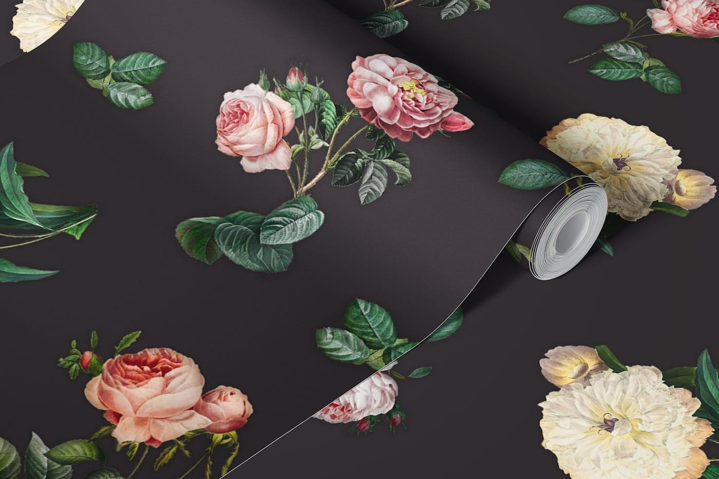 Roses Black Pattern wallpaper roll