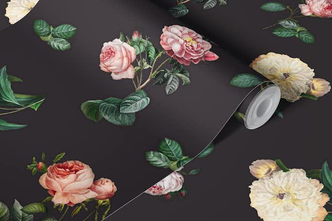 Roses Black Patternwallpaper roll