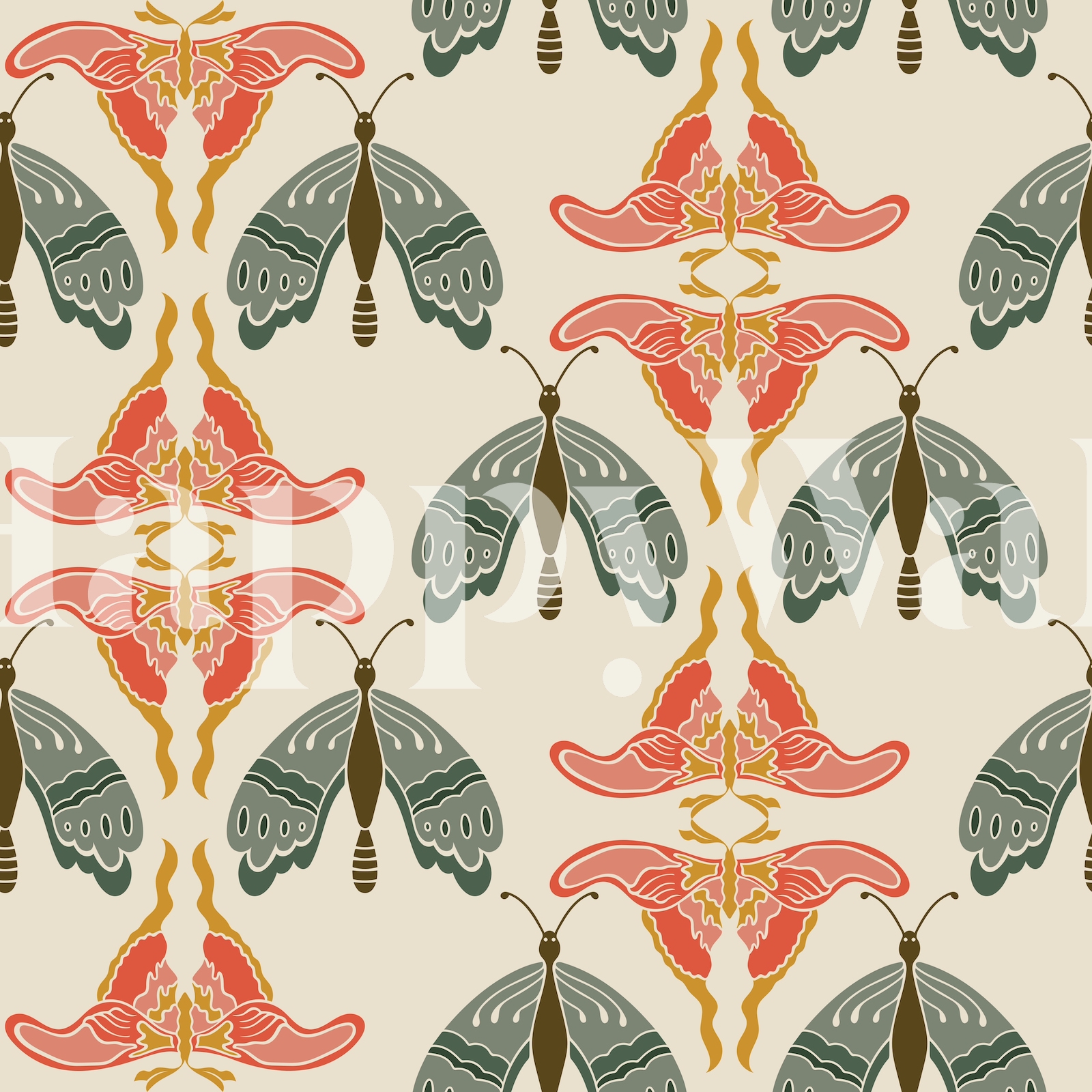 Green and Red Moths Wallpaper | Buy Online at Happywall