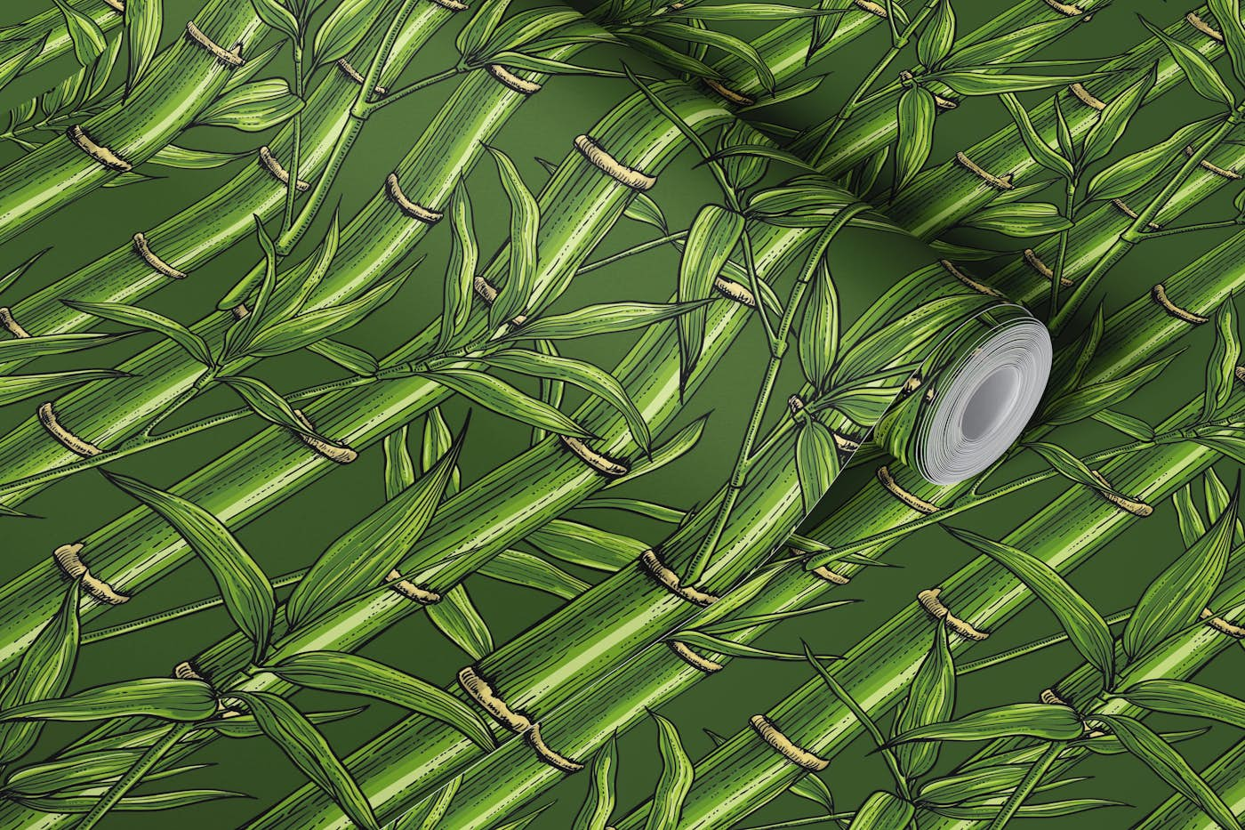 Bamboo forest in green wallpaper roll