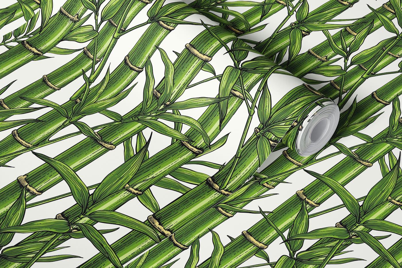 Bamboo forest on natural white wallpaper roll