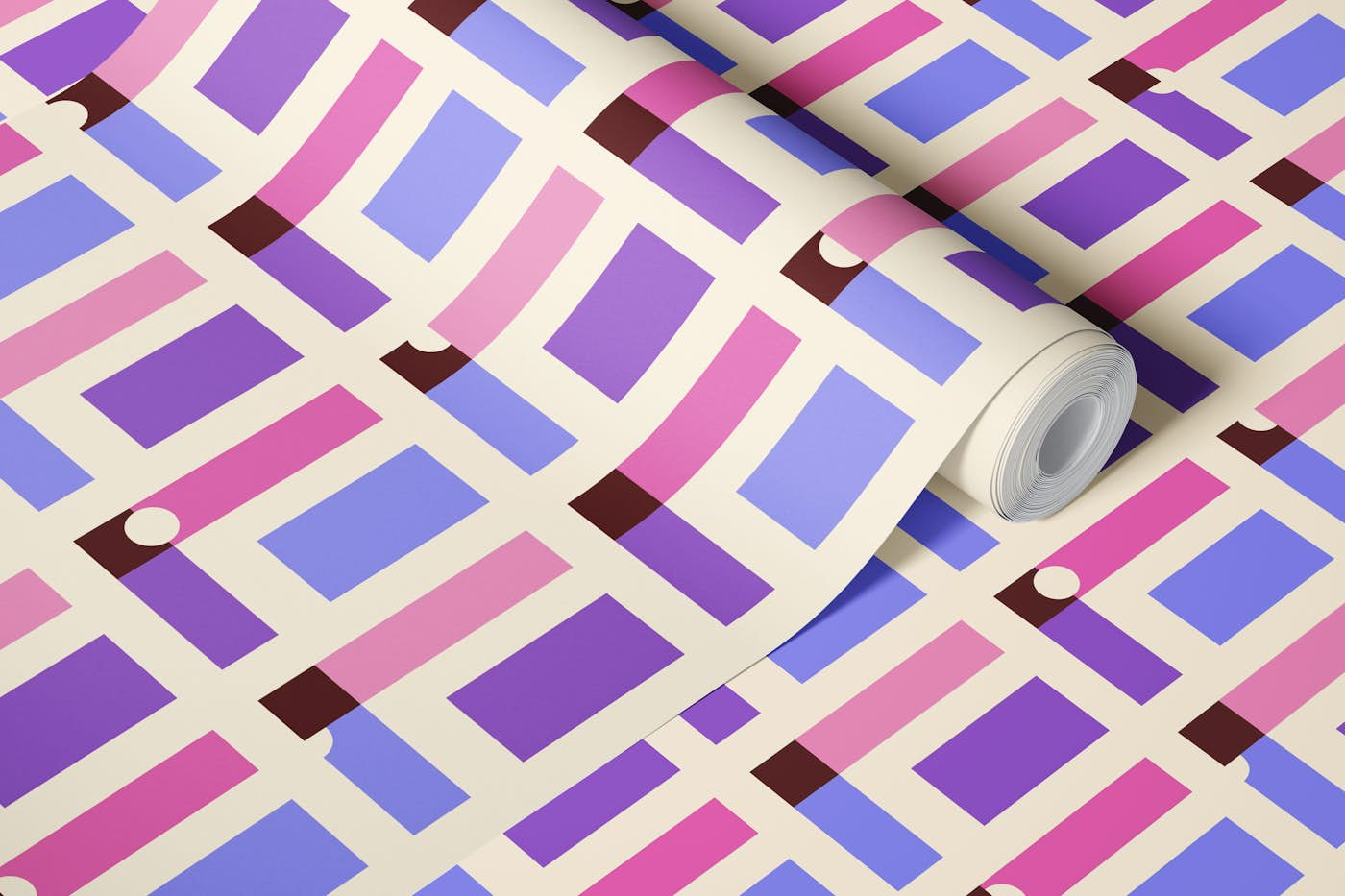 Happy retro checks Pink, purple, fuchsia wallpaper roll