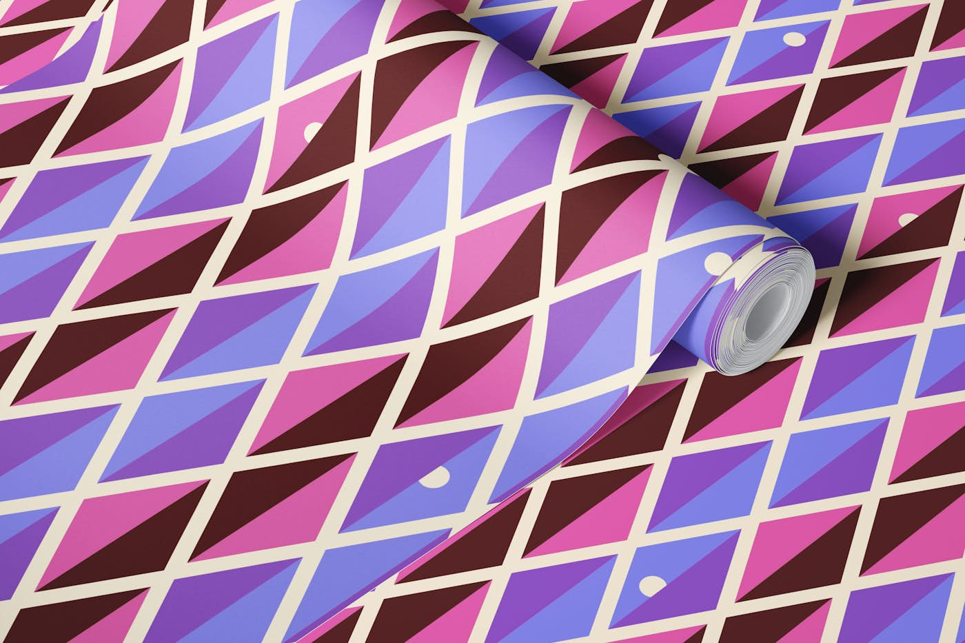 Happy retro Harlequin Pink, purple, fuchsia wallpaper roll