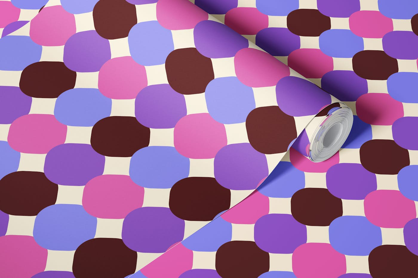 Happy retro Tiles Pink, purple, fuchsia wallpaper roll