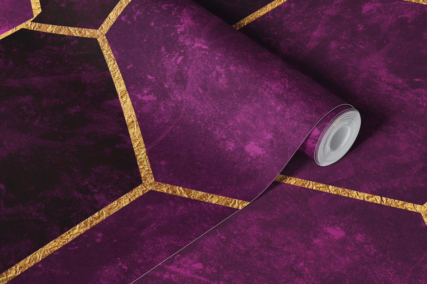 Dark Plum Luxury Pink Hexagons wallpaper roll