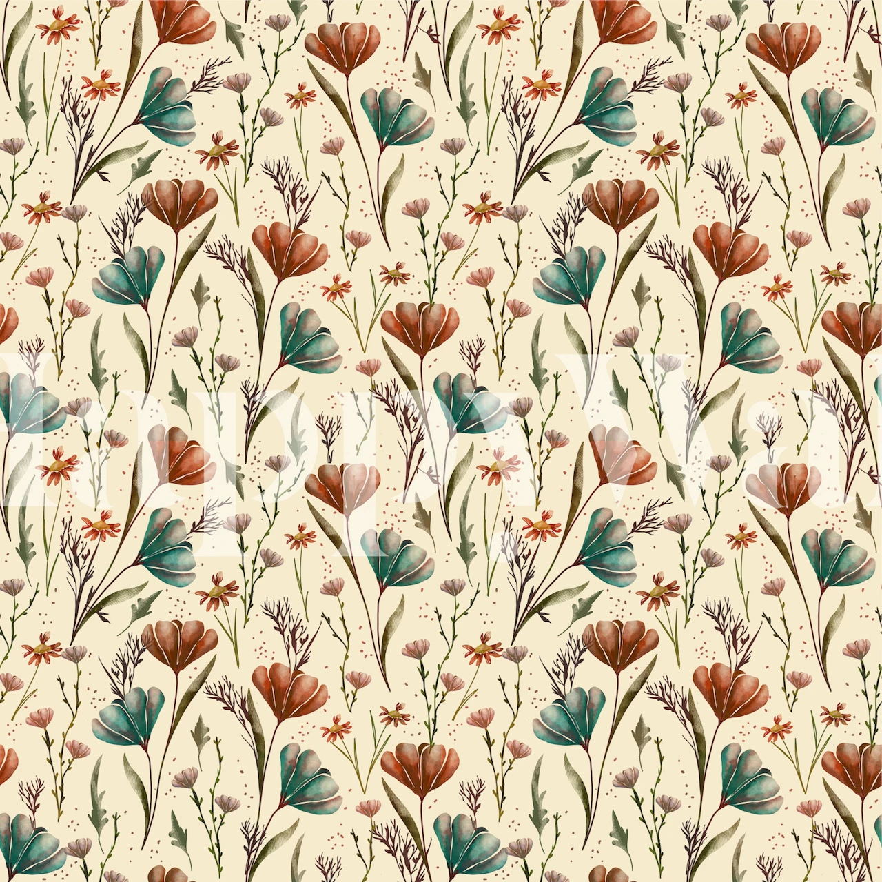 Pressed Woodland flowers wallpaper in een kamer
