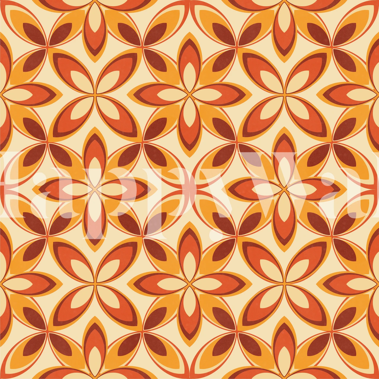 Retro orange-blühende Blumenmuster Tapete