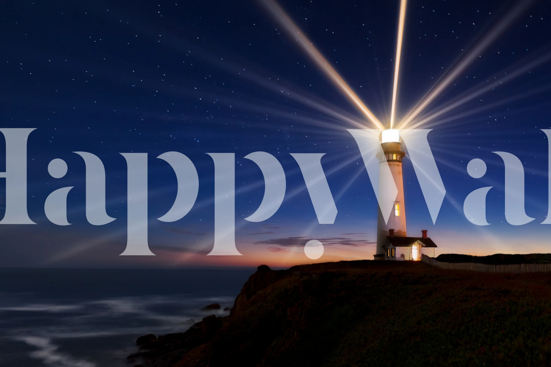 Lighthouse illuminating a dark night sky wallpaper