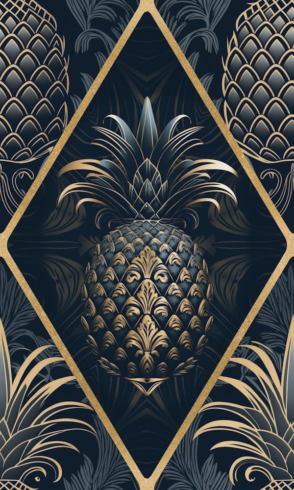 Exquisite Art Deco Pineapple Design Blue Gold