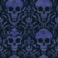 Dark Gothic Elegance Skull Damask Pattern Blue Black tapet