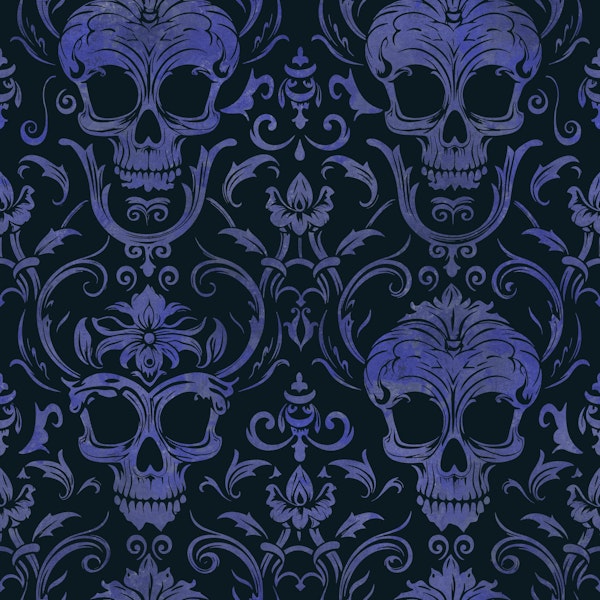 Dark Gothic Elegance Skull Damask Blue Black
