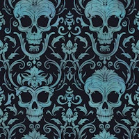 Dark Gothic Elegance Skull Damask Pattern Teal Black tapet