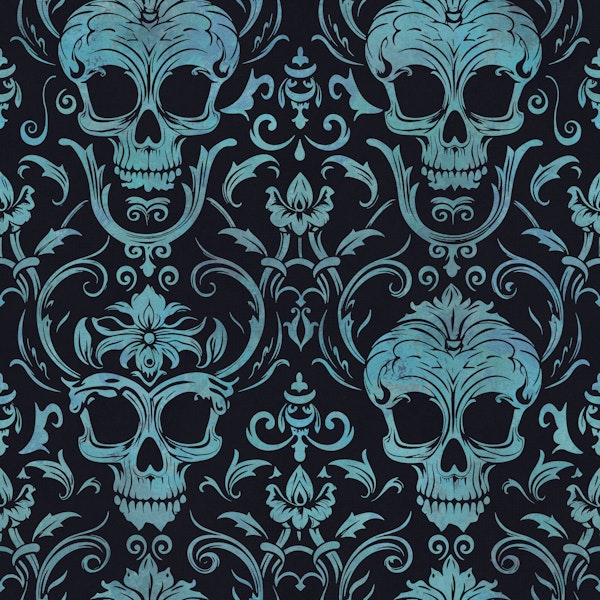 Dark Gothic Elegance Skull Damask Teal Black