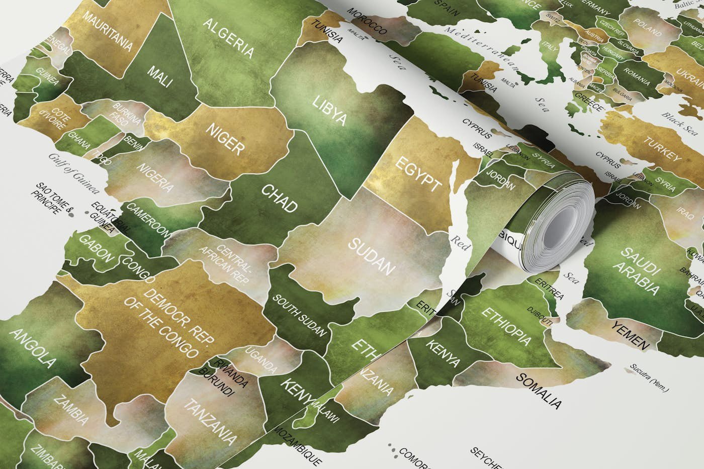 World Map in Green wallpaper roll