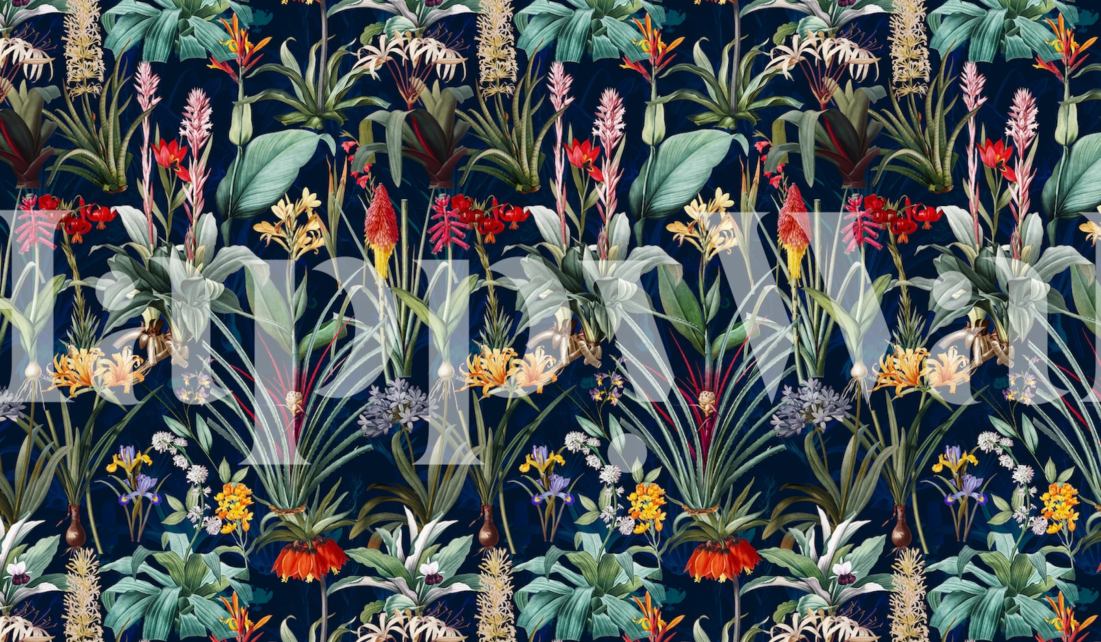 Glow in the Dark Botanical wall mural featuring luminous and exotic plants in a nighttime setting