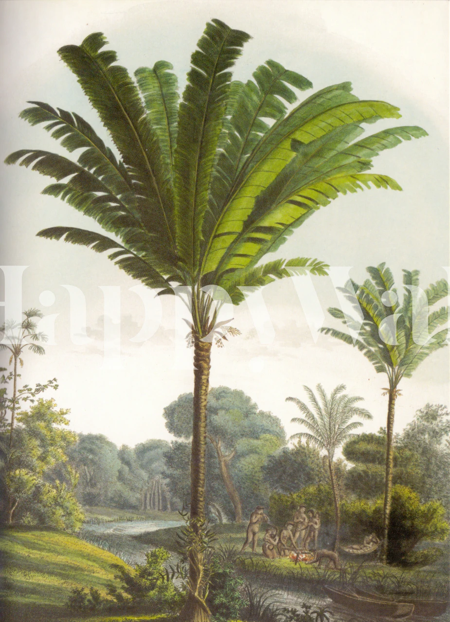 Tropical palm leaves and lush greenery wallpaper