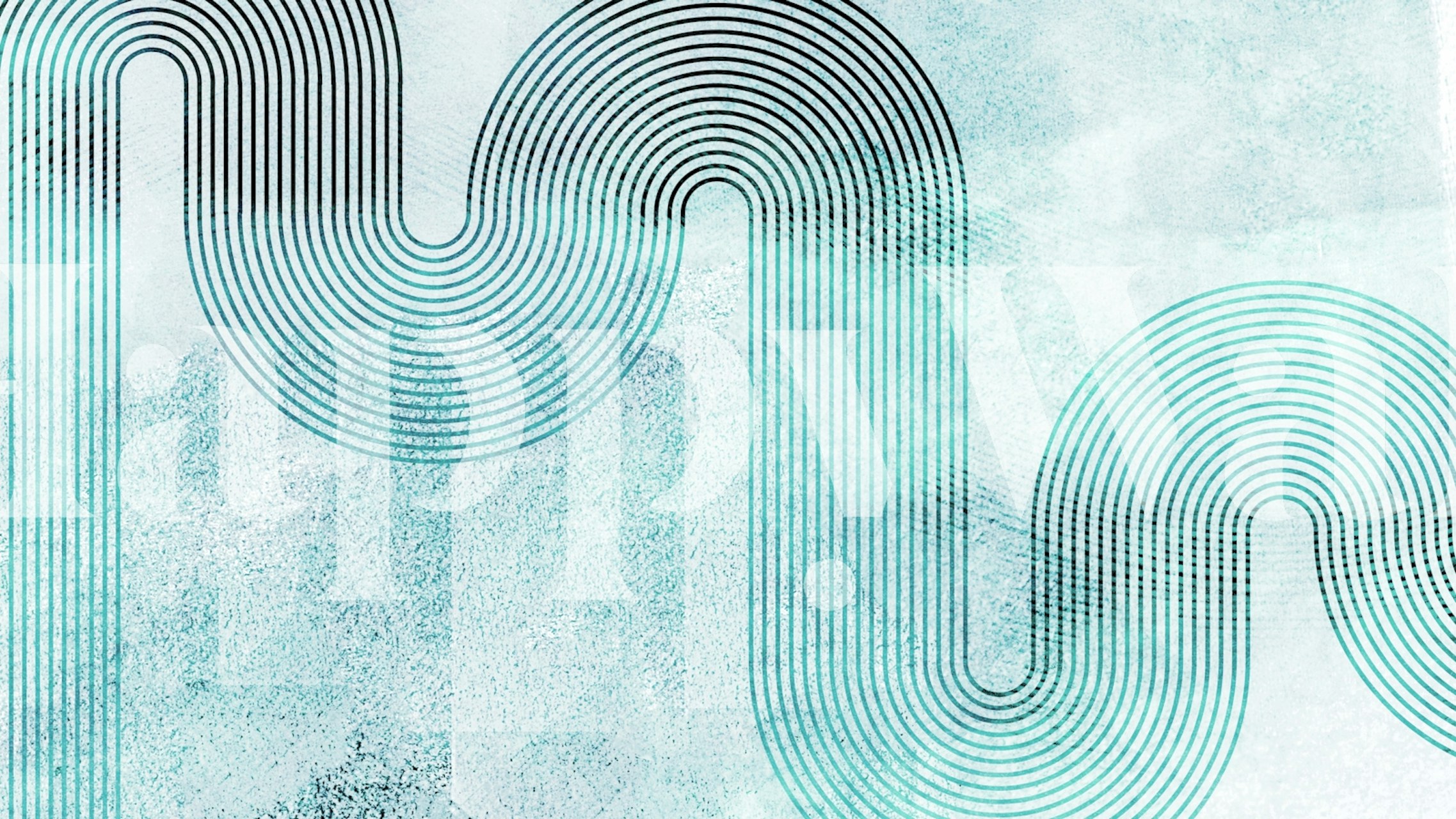 Abstract cyan-colored Bauhaus-style grunge lines wall mural