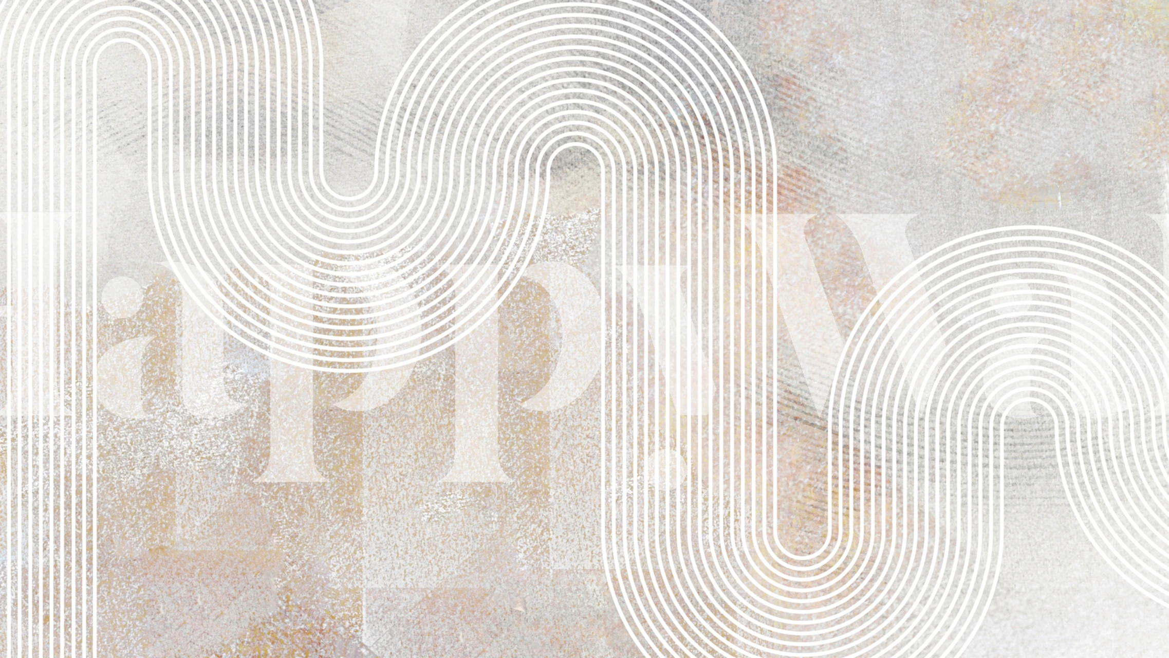 Abstract seventies-inspired neutral wall mural with flowing lines and earth tones