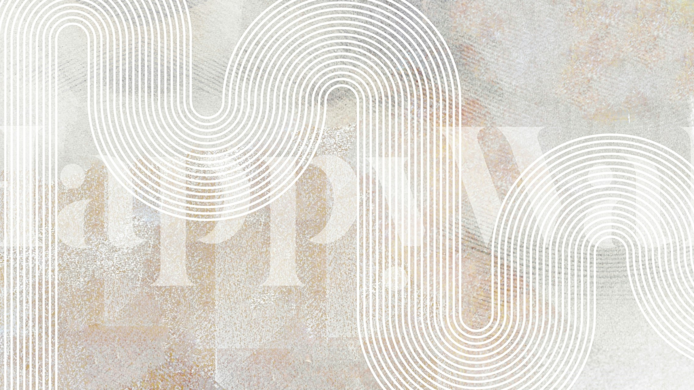 Apstraktni neutralni zidni mural inspiriran sedamdesetima s tekućim linijama i zemljanim tonovima