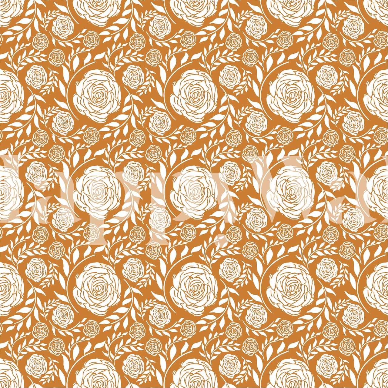 Marigold Rose floral pattern wall mural with rose silhouettes and marigold leaves