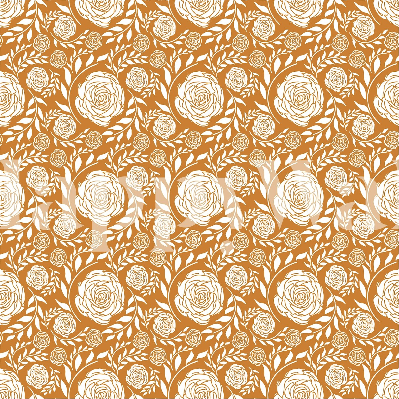 Carta da parati con motivo floreale Marigold Rose con sagome di rose e foglie di calendula