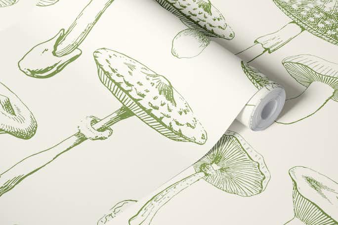 Green Mushrooms Patternwallpaper roll