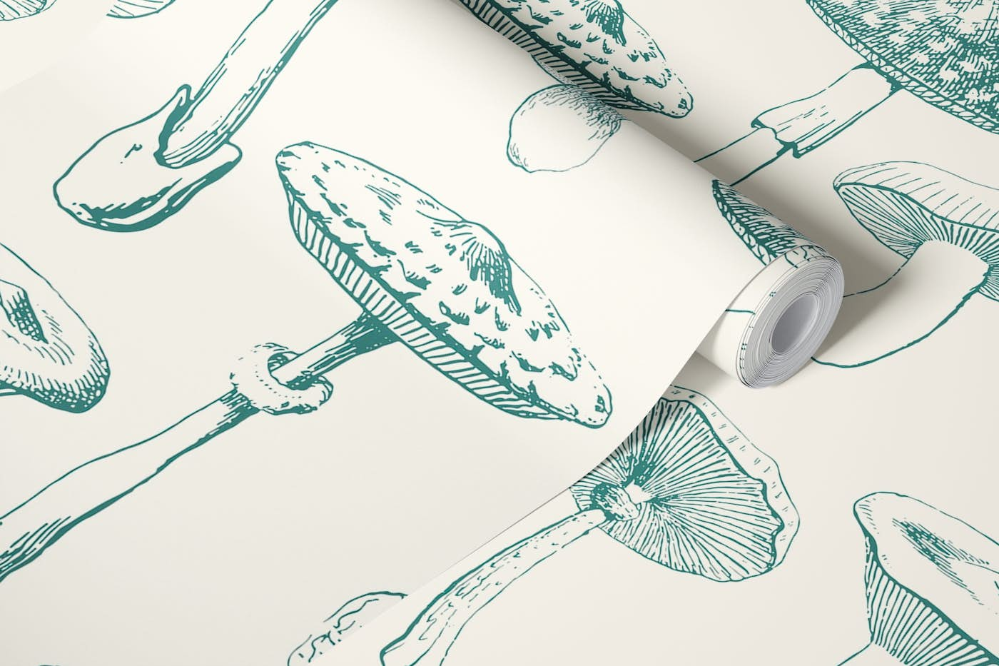 Blue Mushrooms Pattern wallpaper roll