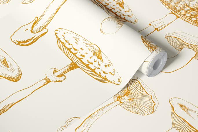 Yellow Mushrooms Patternwallpaper roll