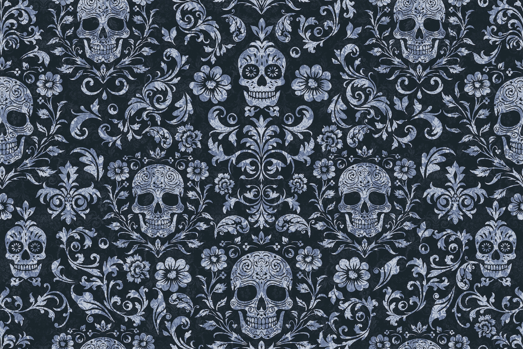 Mystical Macabre Skull Damask Blue Wallpaper | Happywall