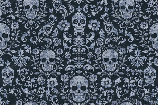 Mystical Macabre Skull Damask Blue