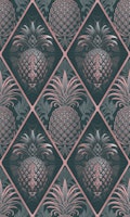 Exquisite Art Deco Design With Pineapple Ornament Teal Pink behang