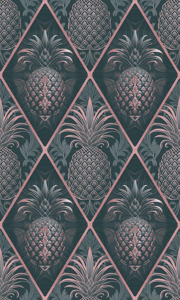 Exquisite Art Deco Pineapple Design Teal Pink