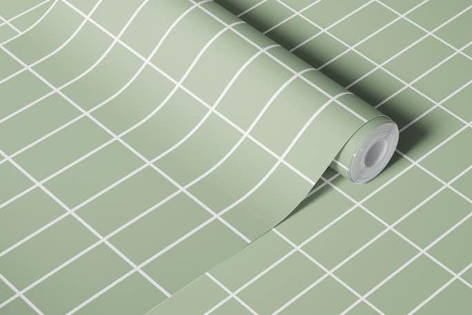 Simple Tiles - Sage and Whitewallpaper roll