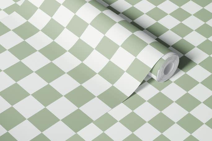 Checkerboard - Sage and Whitewallpaper roll