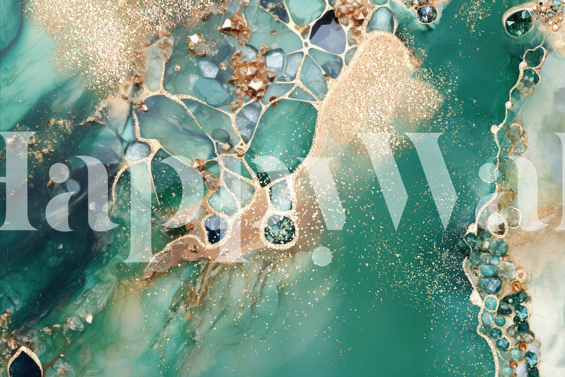 Emerald diamond gold wallpaper in a room