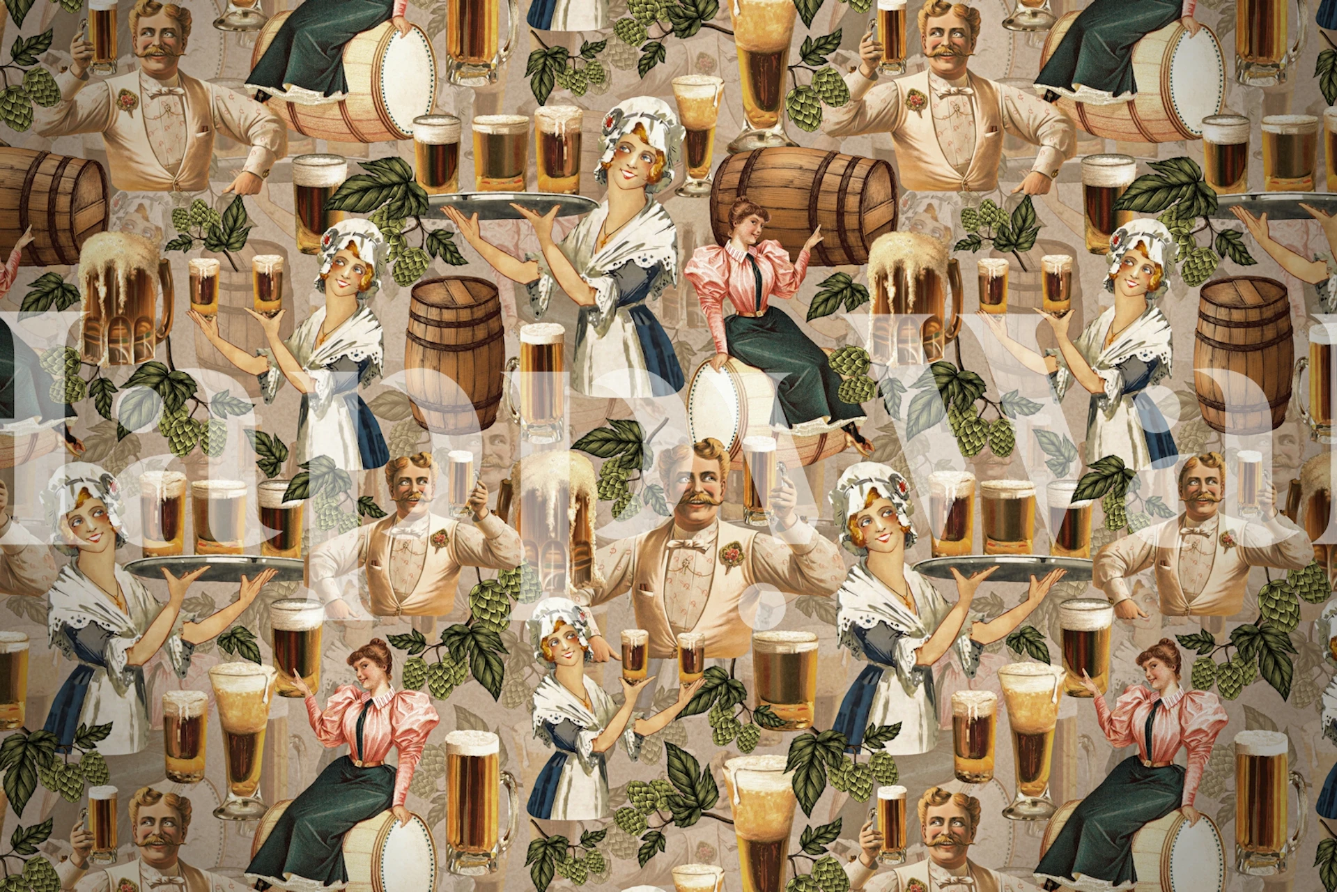 Beer-inspired wallpaper design in a room