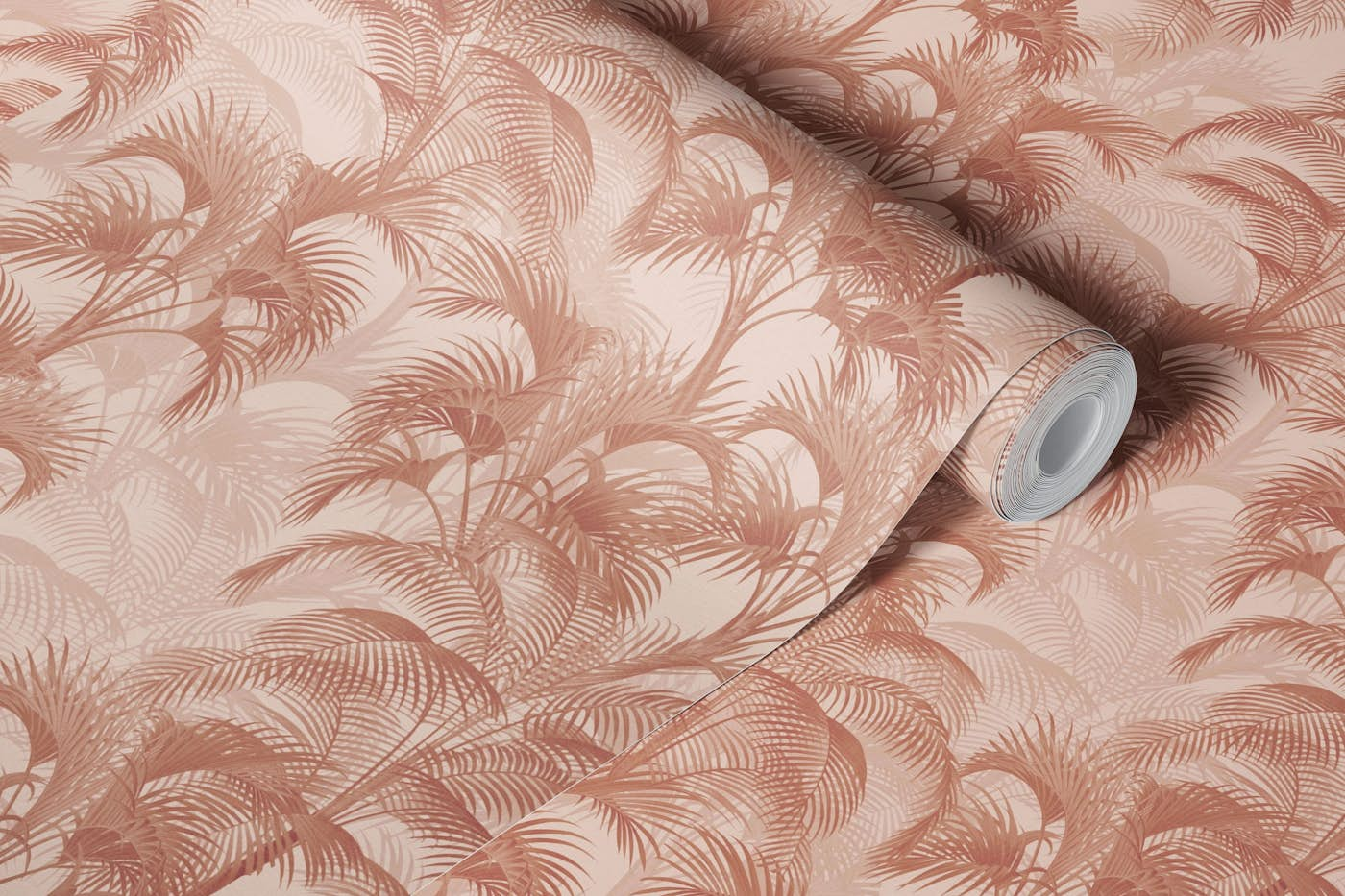 Tropical Palm leaves terracotta wallpaper roll