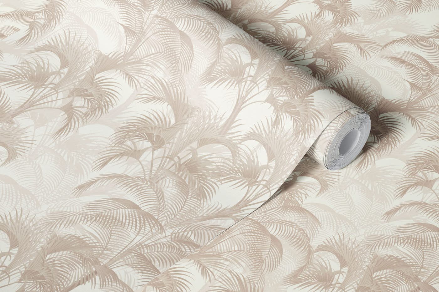 Tropical Palm leaves neutral beige wallpaper roll