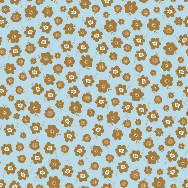 Vintage Brown Daisies on Blue