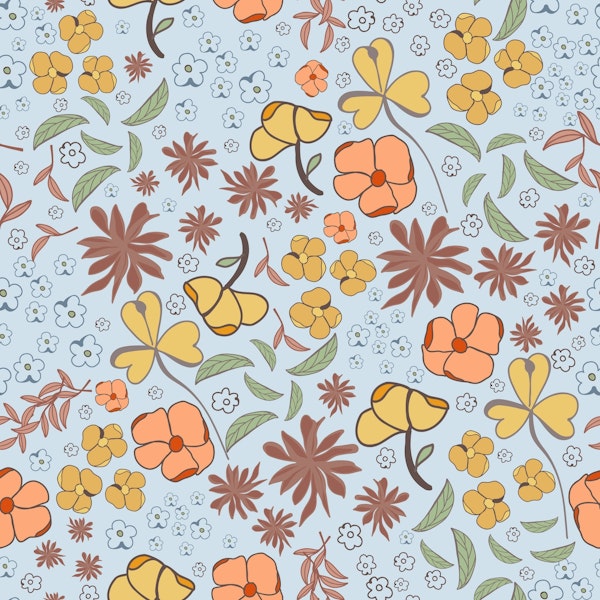 Retro Floral Doodles Blue