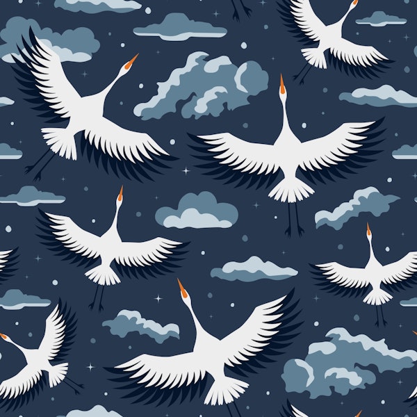 flying cranes midnight sky