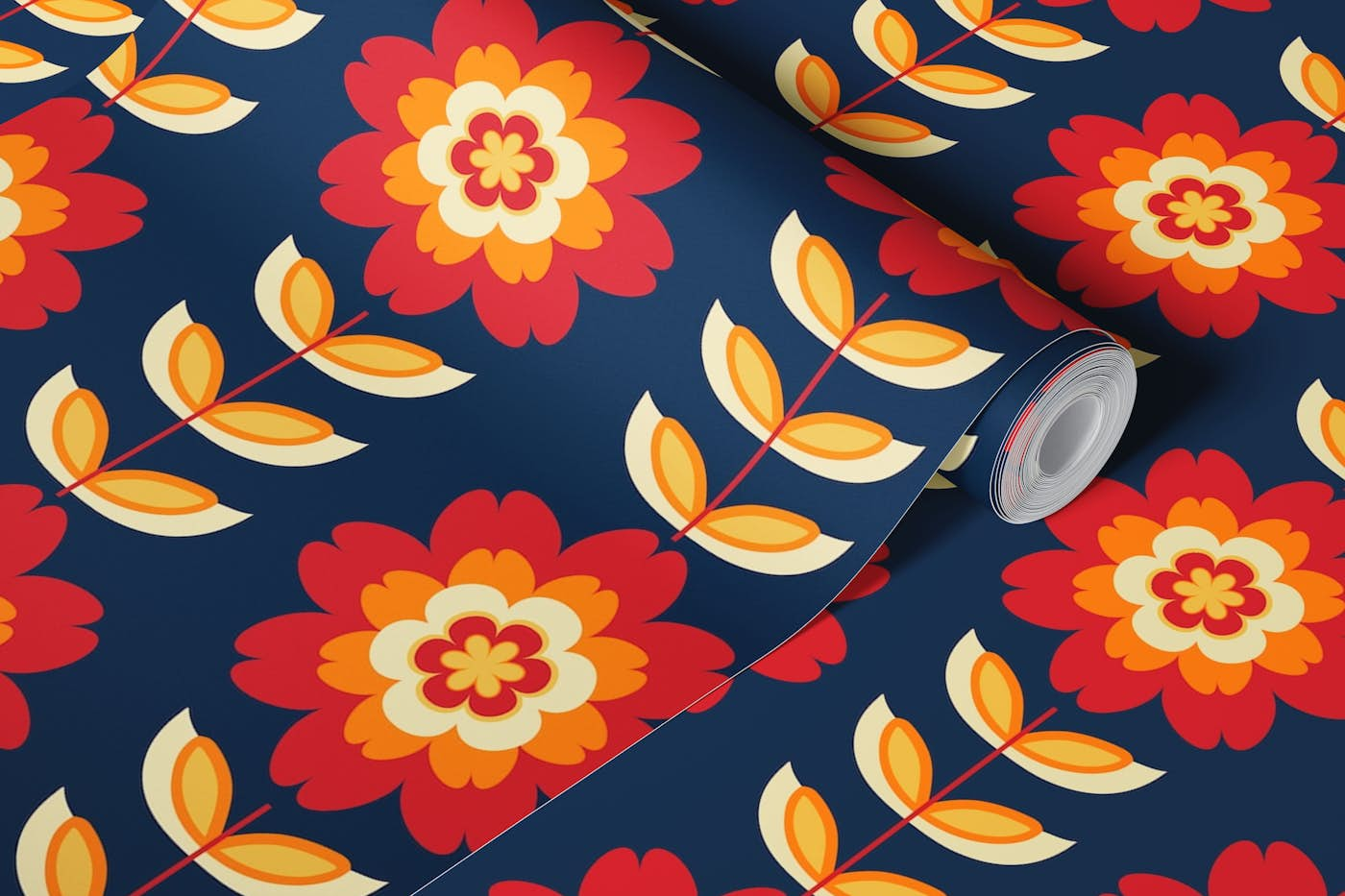 70S Scandi Mid Century Floral wallpaper roll