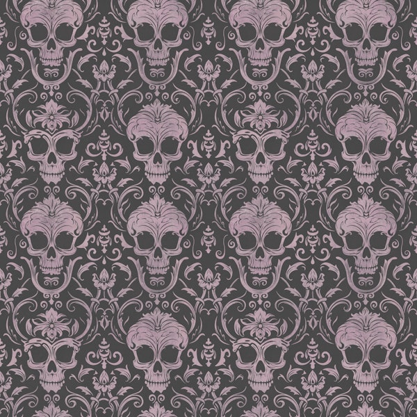 Dark Gothic Elegance Skull Damask Pastel Pink