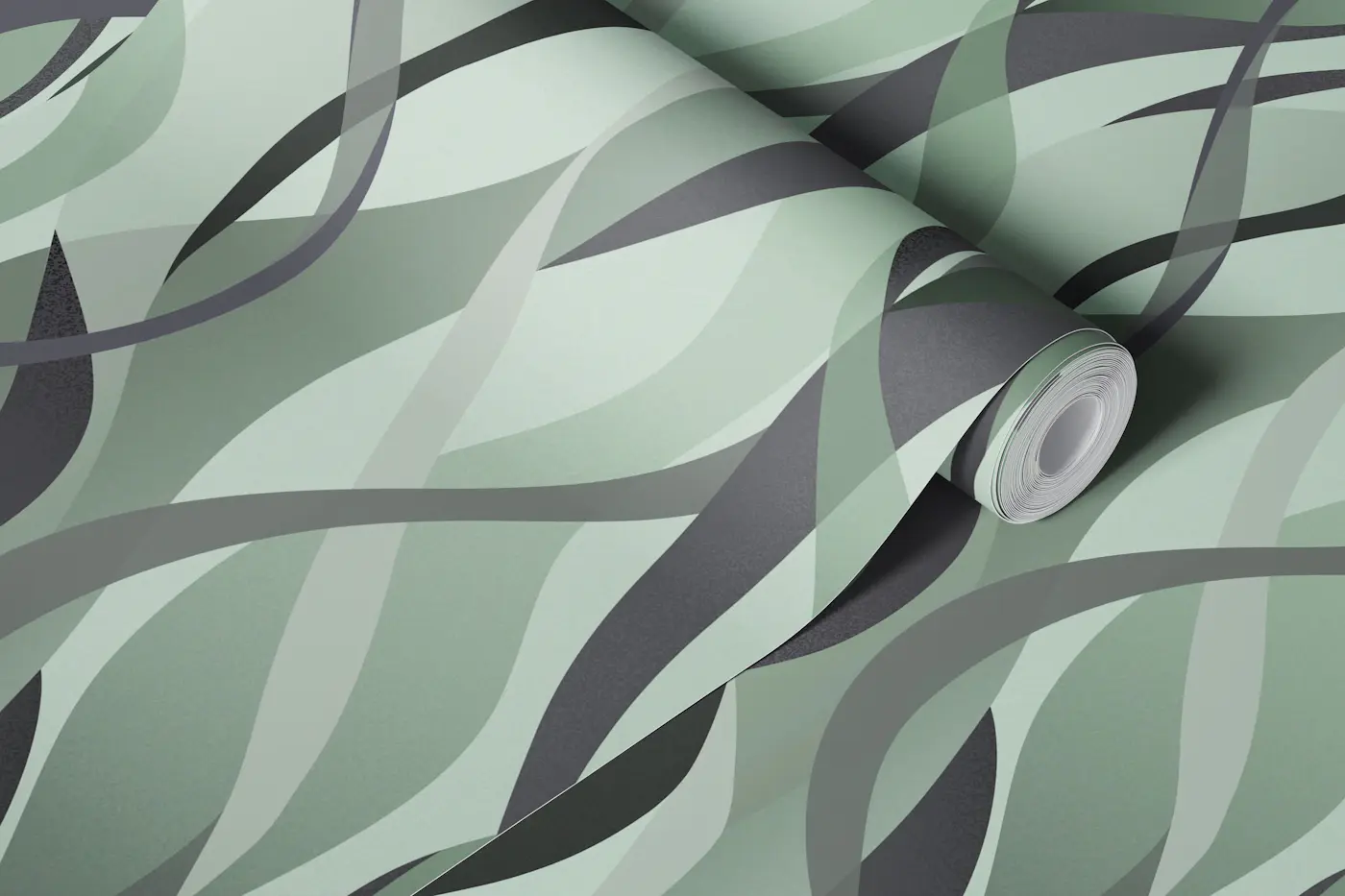 Muted Sage Flowing Curves wallpaper roll
