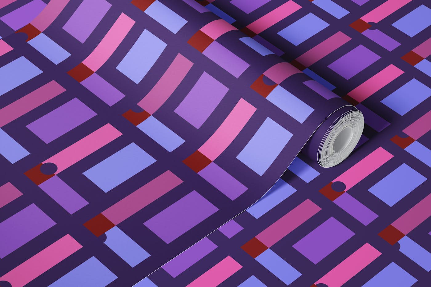 Happy retro checks dark Pink, purple, fuchsia wallpaper roll