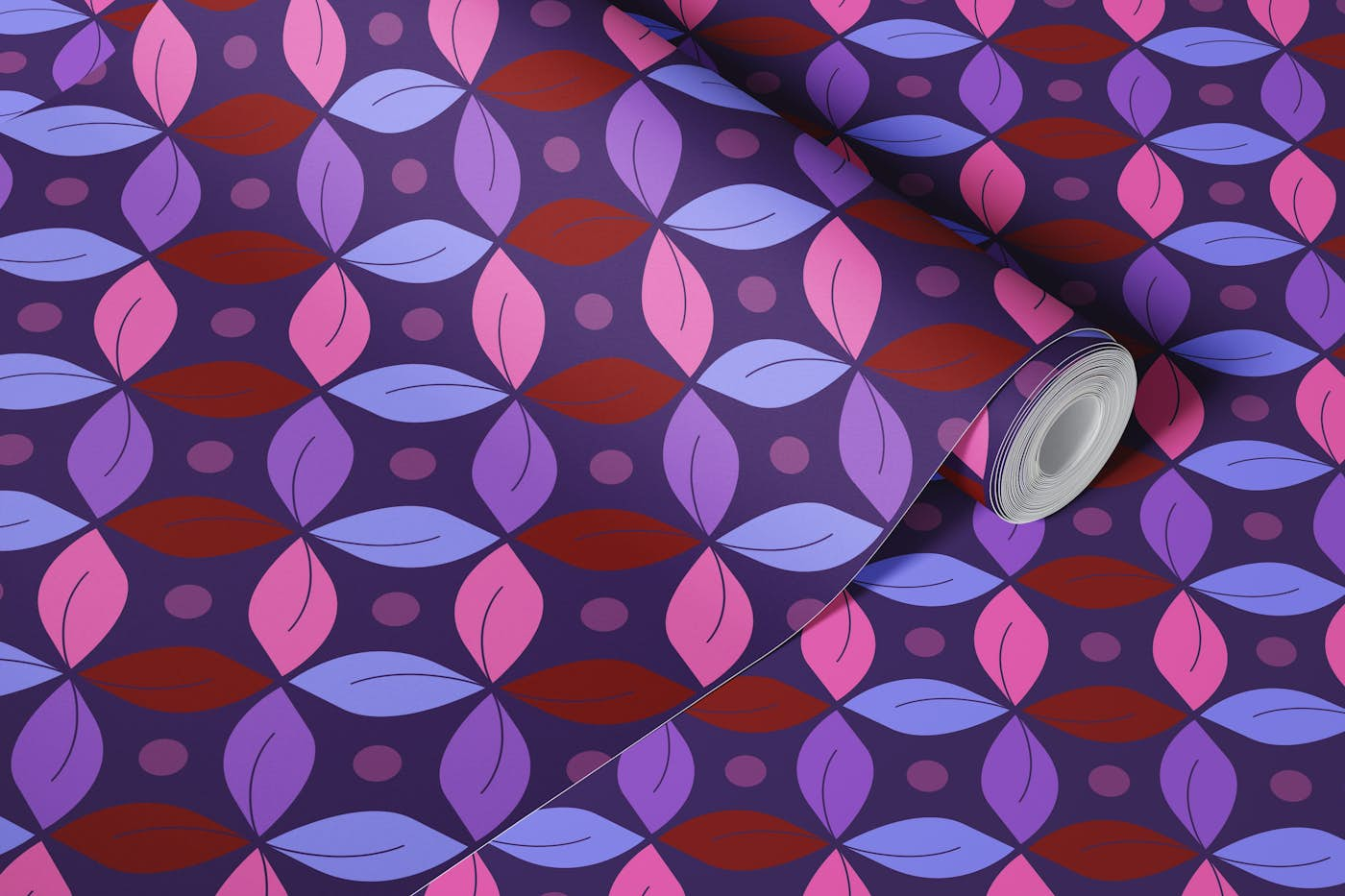 Happy retro circles dark Pink, purple, fuchsia wallpaper roll