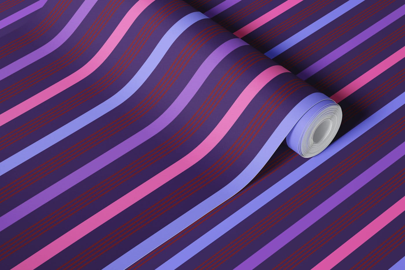 Happy retro Stripes dark Pink, purple, fuchsia wallpaper roll