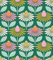 Happy retro coneflowers green wallpaper