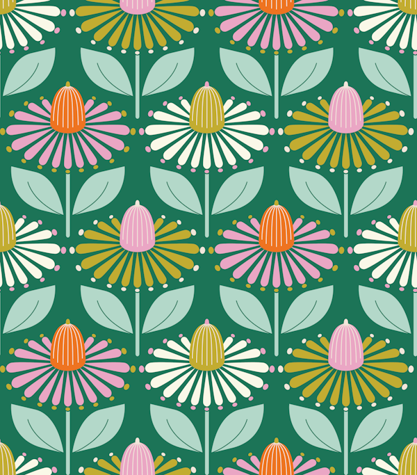 Happy retro coneflowers green