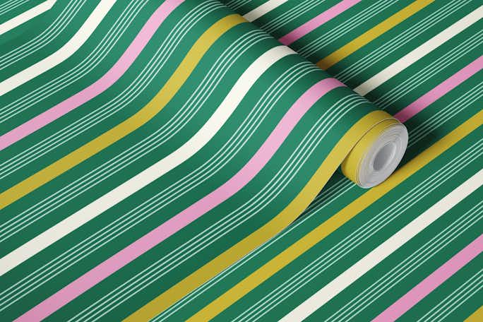 Happy retro Stripes spring green, pinkwallpaper roll